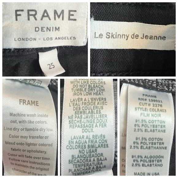 FRAME Denim Women's Black Le Skinny de Jeanne Distressed Ankle Jeans Size 25 - Picture 10 of 11